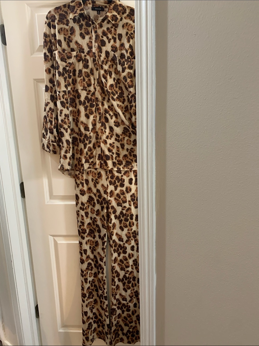WinWin Leopard Print Jumpsuit & Top Set in Brown and Cream